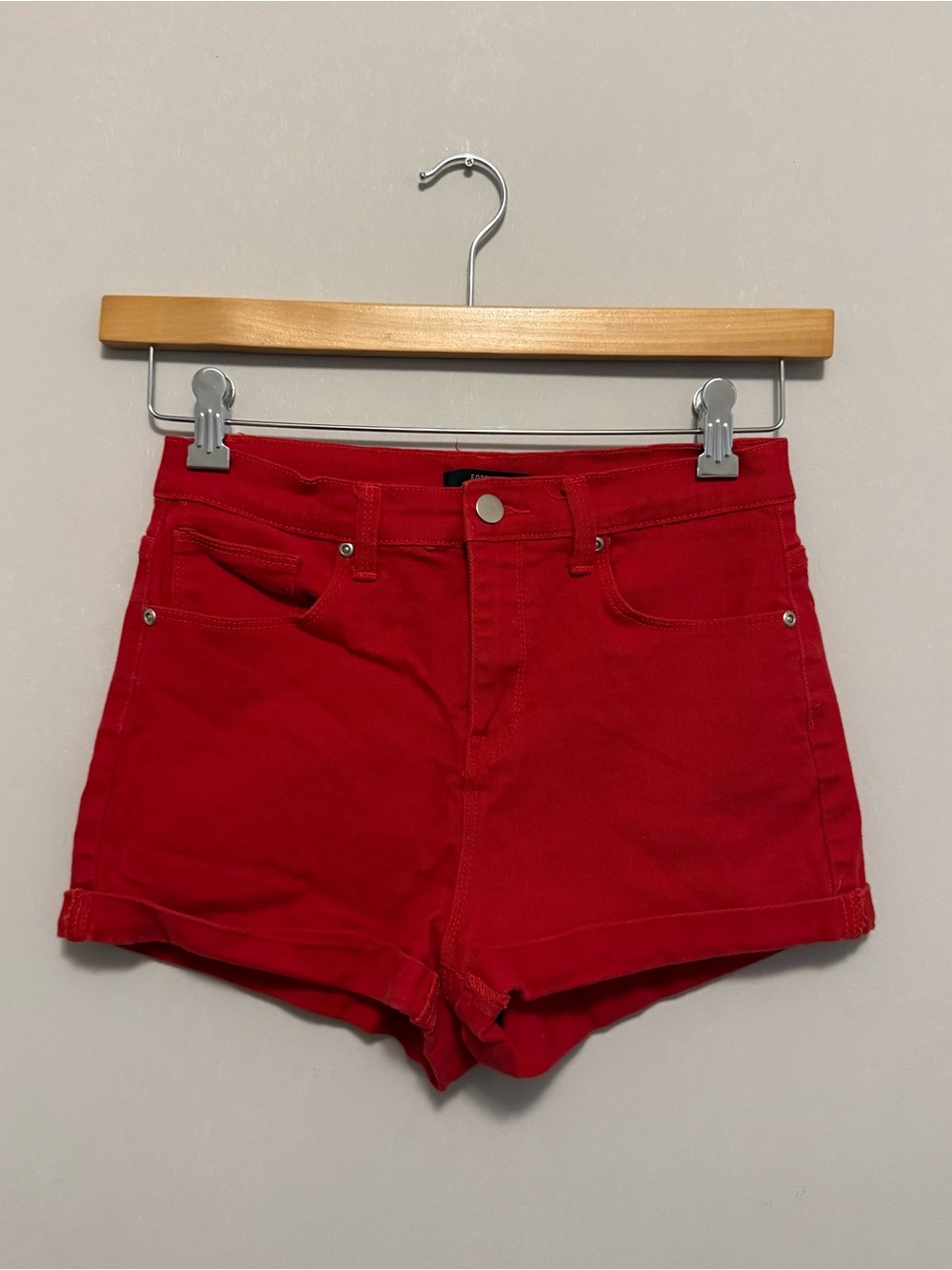 Forever 21 High-Rise Red Denim Shorts Cotton Women size 28